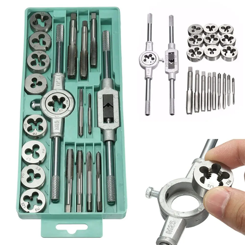 Durable Hand Tap and Die Set 12/20Pcs M3-M12 High Carbon Steel Screw Thread Plugs Straight Taper Reamer Tools Tap Die Set
Durable Hand Tap and Die Set 12/20Pcs M3-M12 High Carbon Steel Screw Thread Plugs Straight Taper Reamer Tools Tap Die Set
