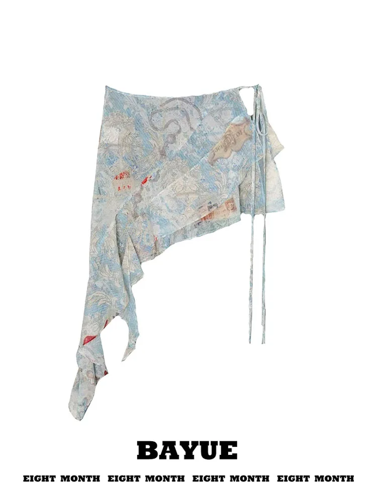 Blue Floral Print over Skirt High Waist A-Line Skirt with Ruffle Hem Belted Asymmetrical Half-length Skirt
Blue Floral Print over Skirt High Waist A-Line Skirt with Ruffle Hem Belted Asymmetrical Half-length Skirt