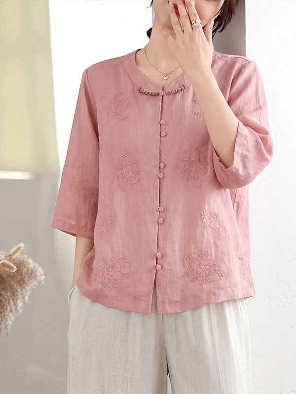 Summer Cotton Linen Embroidered Shirt round Neck Midi Sleeve High Waist Draped Wide Leg Pants Fashionable Two-piece Set
Summer Cotton Linen Embroidered Shirt round Neck Midi Sleeve High Waist Draped Wide Leg Pants Fashionable Two-piece Set