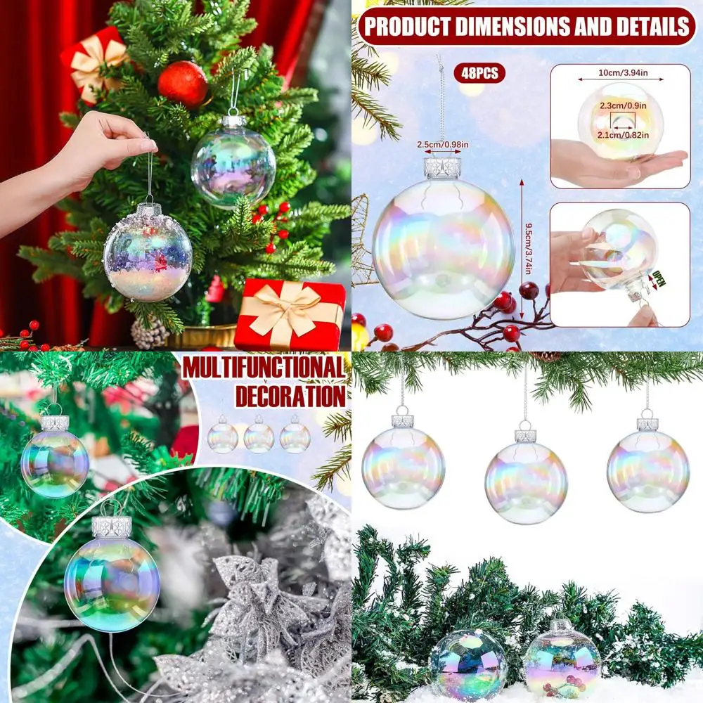 Iridescent 4 Inch Large Clear Christmas Ornament Balls, Plastic Fillable Decorations for Holiday Tree
Iridescent 4 Inch Large Clear Christmas Ornament Balls, Plastic Fillable Decorations for Holiday Tree