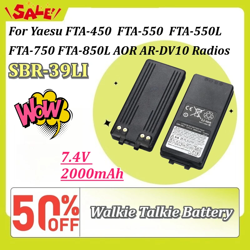 SBR-39LI 7.4V 2000mAh Replacement Lithium-ion Battery for Yaesu FTA-450 FTA-550 FTA-550L FTA-750 FTA-850L AOR AR-DV10 Radios
SBR-39LI 7.4V 2000mAh Replacement Lithium-ion Battery for Yaesu FTA-450 FTA-550 FTA-550L FTA-750 FTA-850L AOR AR-DV10 Radios