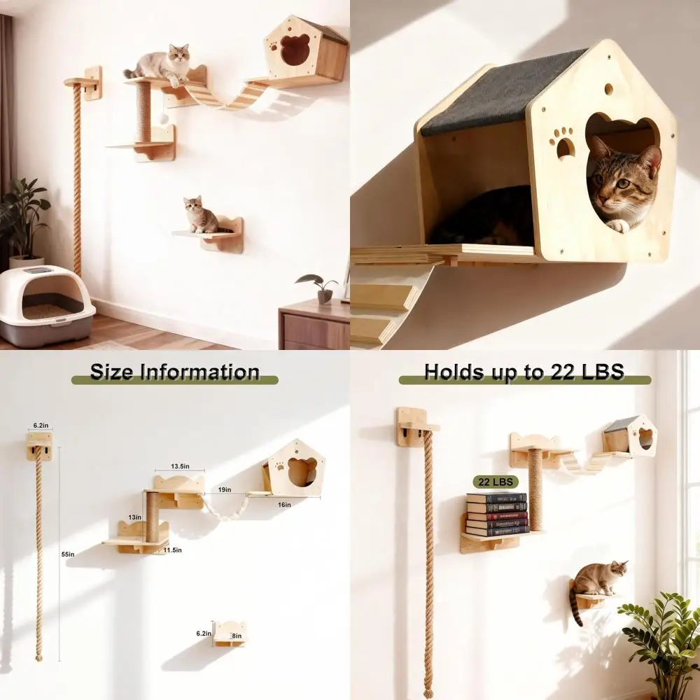 Многоуровневые настенные полки для кошек с игрушками для игр и отдыха
Многоуровневые настенные полки для кошек с игрушками для игр и отдыха