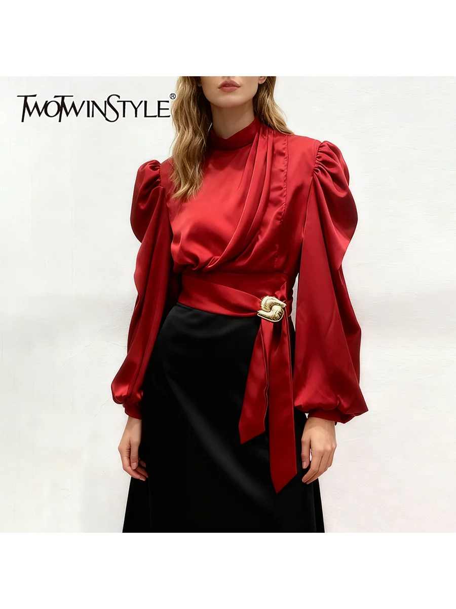 TWOTWINSTYLE Solid Spliced Sequined Fashion Blouses for Women Stand Neck Long Sleeves Patchwork Lace Up Elegant Blouse Female
TWOTWINSTYLE Solid Spliced Sequined Fashion Blouses for Women Stand Neck Long Sleeves Patchwork Lace Up Elegant Blouse Female