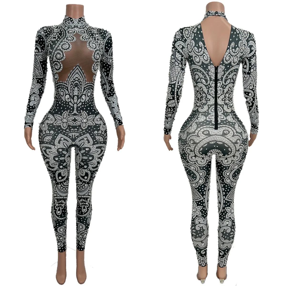 Sexy Women Spandex Tight Fitting Pearls Jumpsuit Nightclub Bar Stage Performance Wear Festival Celebrate Party Outfit Heikuihua
Sexy Women Spandex Tight Fitting Pearls Jumpsuit Nightclub Bar Stage Performance Wear Festival Celebrate Party Outfit Heikuihua