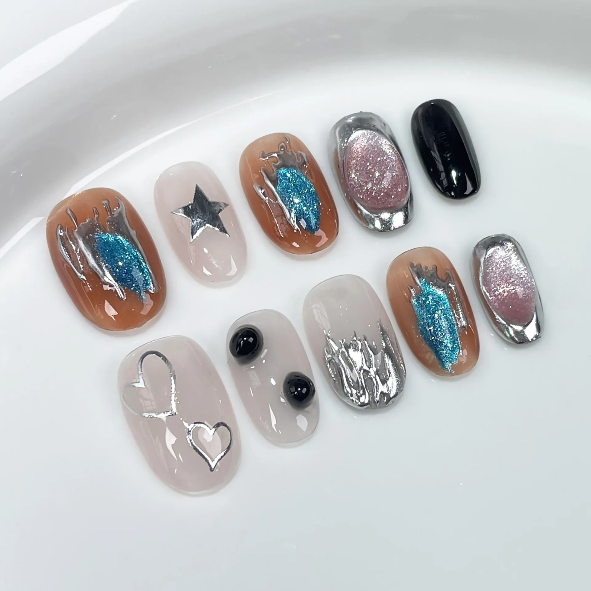 10Pcs Short Oval Square Handmade Fake Nails Simple Ballet Nail with Jelly Glue Heart Cat Eye Designs Press on Acrylic Nail Tips
10Pcs Short Oval Square Handmade Fake Nails Simple Ballet Nail with Jelly Glue Heart Cat Eye Designs Press on Acrylic Nail Tips