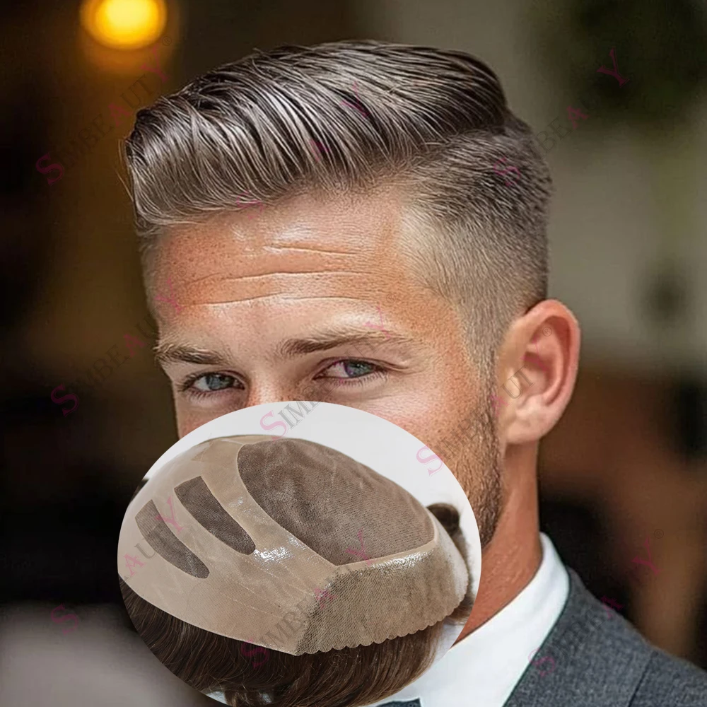 Натуральная линия роста волос Прочный комфорт NPU Bond Fine Mono Top Base 100% человеческие волосы Мужской парик Прохладный коричневый серый протез для волос Система 
Натуральная линия роста волос Прочный комфорт NPU Bond Fine Mono Top Base 100% человеческие волосы Мужской парик Прохладный коричневый серый протез для волос Система