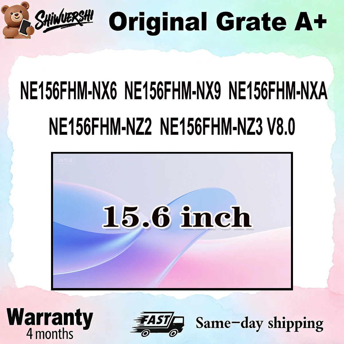 Original New A+ 15.6 inch Slim Laptop Lcd Screen Panel NE156FHM NX6 NE156FHM NX9 NE156FHM NXA NE156FHM NZ2 NE156FHM NZ3 V8.0
Original New A+ 15.6 inch Slim Laptop Lcd Screen Panel NE156FHM NX6 NE156FHM NX9 NE156FHM NXA NE156FHM NZ2 NE156FHM NZ3 V8.0