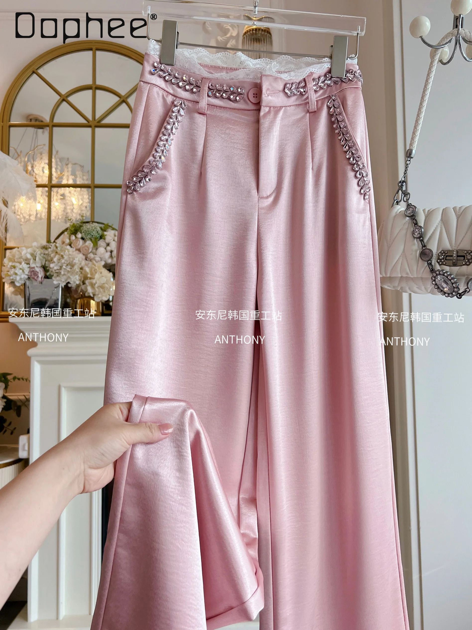 Acetate Straight Casual Pants Women French Temperament Heavy Industry Diamond Loose Slim Wide-leg Pants High-end Satin Trousers
Acetate Straight Casual Pants Women French Temperament Heavy Industry Diamond Loose Slim Wide-leg Pants High-end Satin Trousers