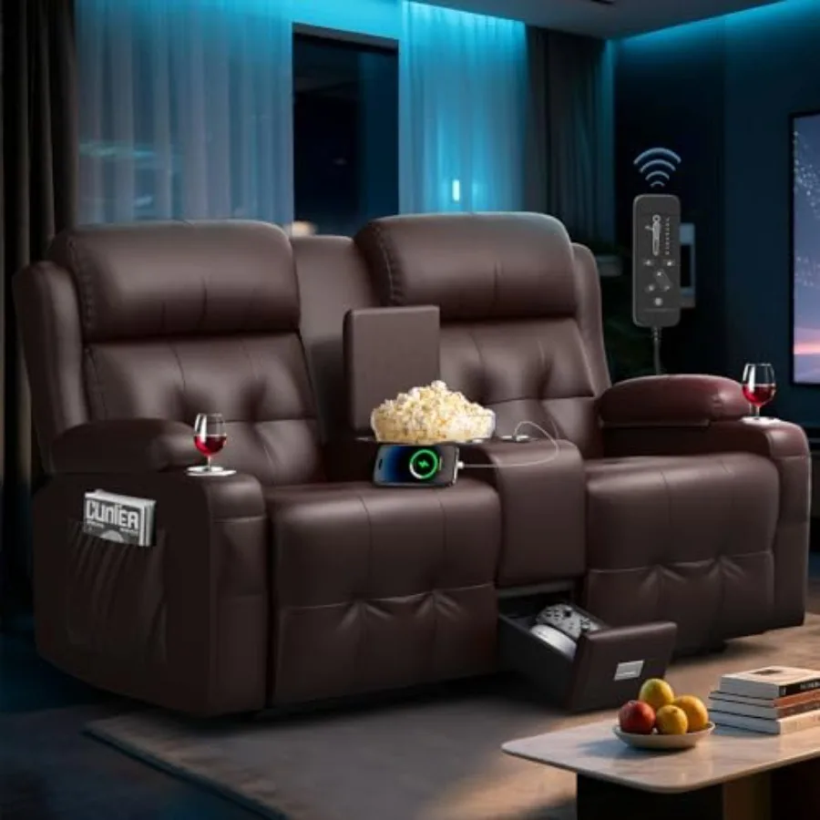 Loveseat Recliner Sofa, Home Theater Seating with Massage, RV Wall Hugger Reclining Couch with Console, USB, Cup Holders and Dr
Loveseat Recliner Sofa, Home Theater Seating with Massage, RV Wall Hugger Reclining Couch with Console, USB, Cup Holders and Dr
