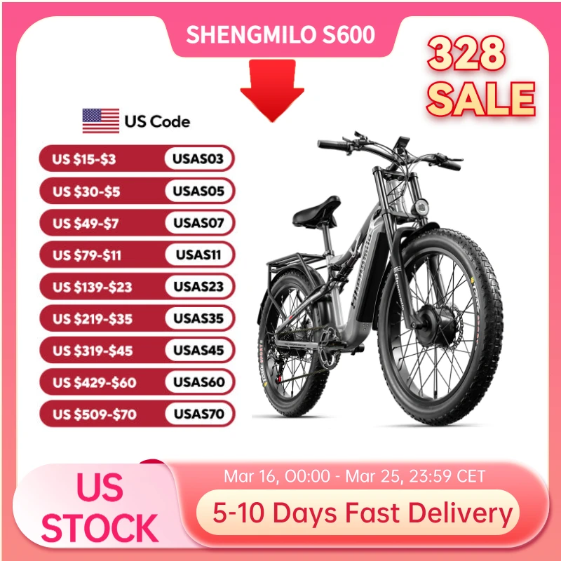 Shengmilo S600 Fat Tire Electric Bike 2000W With Two Motor 48V17.5AH Battery 26 Inch e bike Adult ,Mountain Electric Bicycle
Shengmilo S600 Fat Tire Electric Bike 2000W With Two Motor 48V17.5AH Battery 26 Inch e bike Adult ,Mountain Electric Bicycle