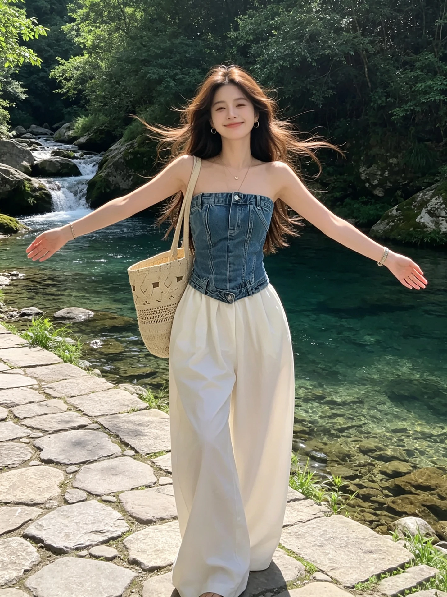 Korean Style Spicy Girl Strapless Denim Sleeveless Top Women High Waist Loose Casual Wide Leg Pants Two Piece Set Summer Wear
Korean Style Spicy Girl Strapless Denim Sleeveless Top Women High Waist Loose Casual Wide Leg Pants Two Piece Set Summer Wear