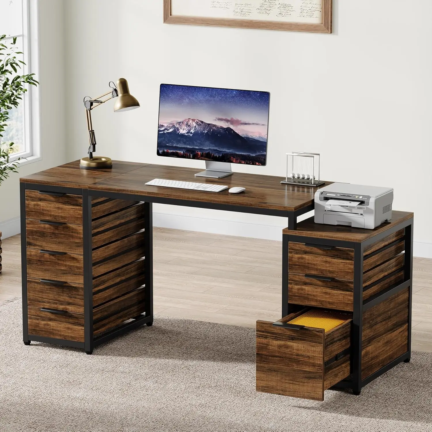 Computer Desk with 8 Drawers, 63 Office Desk with Reversible File Cabinet and Storage Drawers, Industrial PC Desk Stu
Computer Desk with 8 Drawers, 63 Office Desk with Reversible File Cabinet and Storage Drawers, Industrial PC Desk Stu