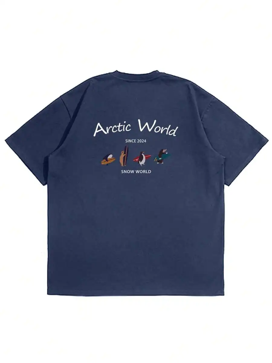 Blue Mens Short Sleeve Graphic Tee With Arctic Theme Print And Penguin Surfing Design
Blue Mens Short Sleeve Graphic Tee With Arctic Theme Print And Penguin Surfing Design