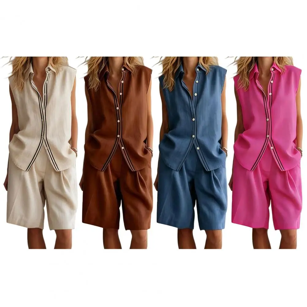 Simple Color Blocked Women's Two-piece Set Summer Fashion Lapel Sleeveless Loose Top Half Pants Suit Ladies Casual Office Outfit
Simple Color Blocked Women's Two-piece Set Summer Fashion Lapel Sleeveless Loose Top Half Pants Suit Ladies Casual Office Outfit