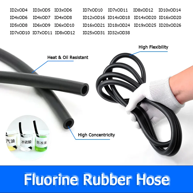 Black FKM Rubber Hose Oil Pipe Acid Alkali High Temperature Corrosion Resistance Engine Tube ID 2/4/6/8/10/12/16/18/20/25/32mm
Black FKM Rubber Hose Oil Pipe Acid Alkali High Temperature Corrosion Resistance Engine Tube ID 2/4/6/8/10/12/16/18/20/25/32mm