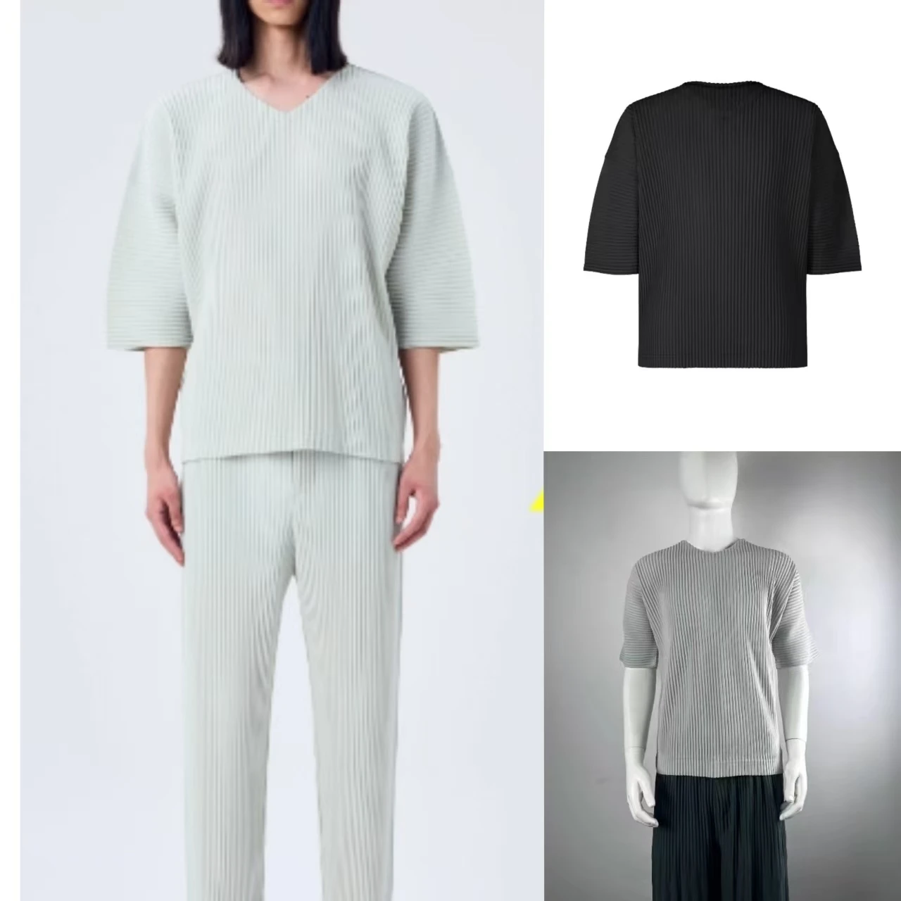 Miyake плиссированная мужская повседневная футболка с круглым вырезом, новинка лета 202, свободная модная футболка большого размера, индивидуальная одежда 
Miyake плиссированная мужская повседневная футболка с круглым вырезом, новинка лета 202, свободная модная футболка большого размера, индивидуальная одежда