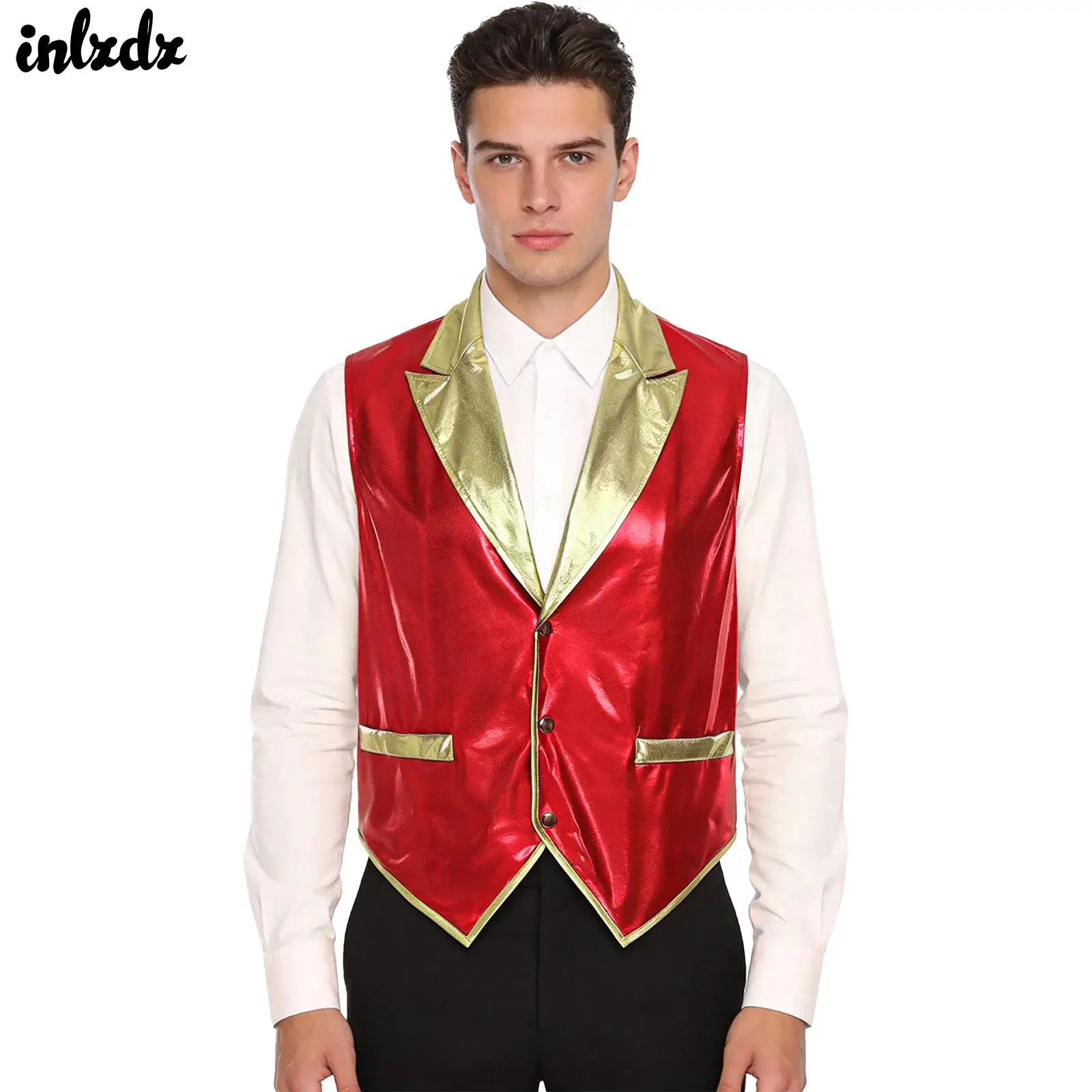 Мужской металлический блестящий жилет для косплея арабского принца с V-образным вырезом, на пуговицах, с переливающимся пэчворком и заостренным низом, безрукавка
Мужской металлический блестящий жилет для косплея арабского принца с V-образным вырезом, на пуговицах, с переливающимся пэчворком и заостренным низом, безрукавка