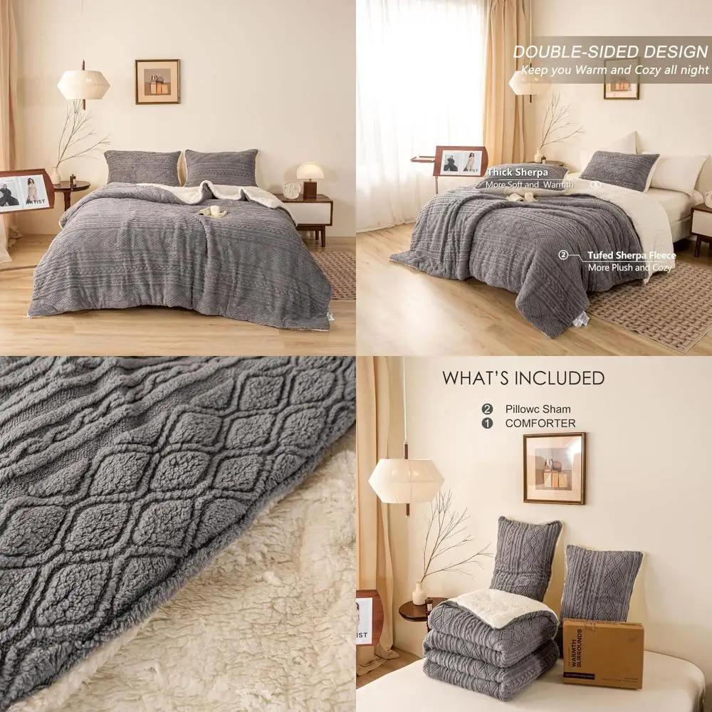 Queen Size Sherpa Fleece Down Comforter - Plush Reversible 3D Jacquard Bedding Set for Cozy Winter Nights
Queen Size Sherpa Fleece Down Comforter - Plush Reversible 3D Jacquard Bedding Set for Cozy Winter Nights
