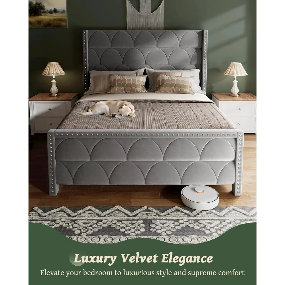 Bed Frame with 56" Headboard - 1000LBS Capacity Support, Velvet Upholstered Wingback Platform Bed Frame, Noise Free
Bed Frame with 56" Headboard - 1000LBS Capacity Support, Velvet Upholstered Wingback Platform Bed Frame, Noise Free