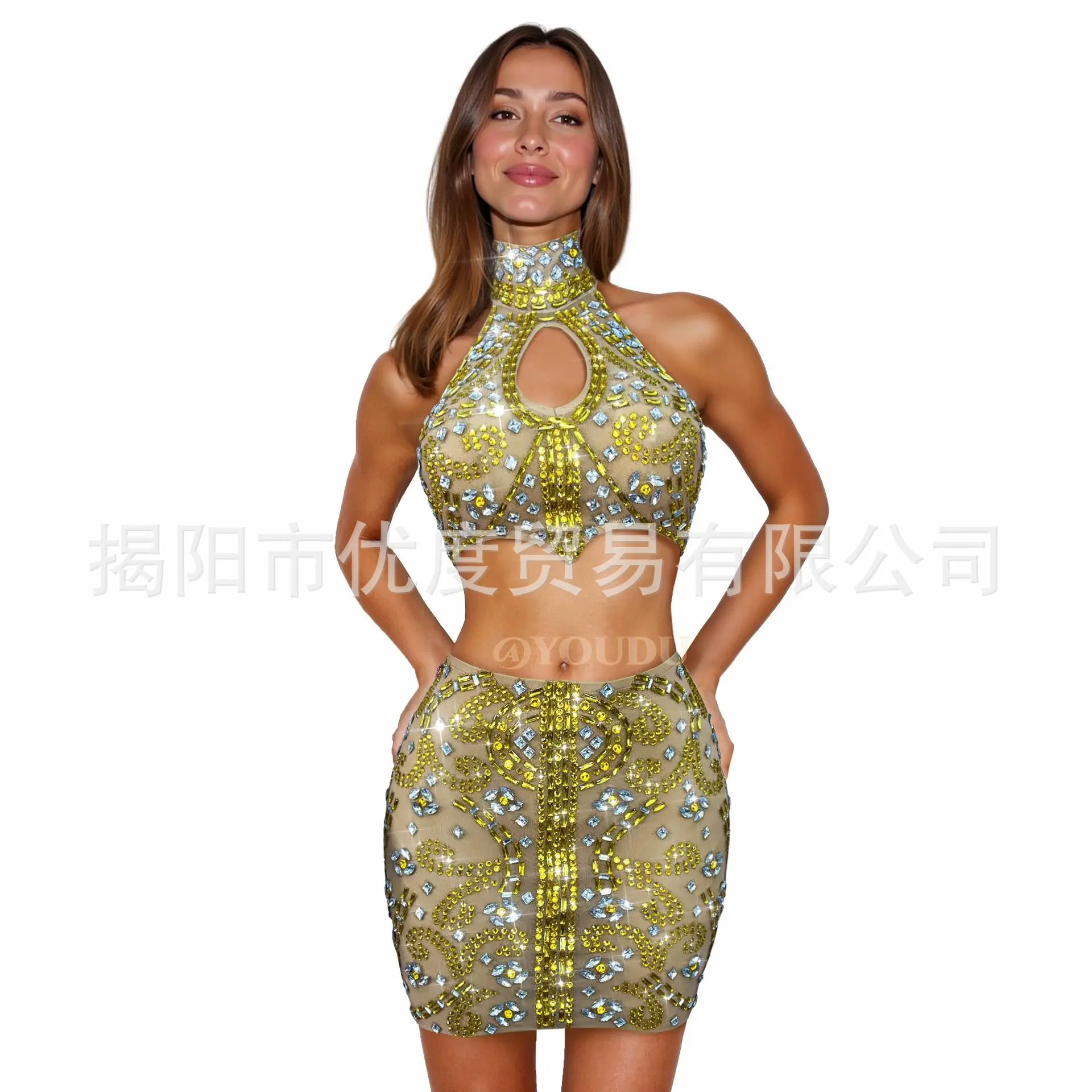 Эластичное сетчатое вечернее платье с золотыми стразами, жилет на бретельках, юбка с разрезом, платье с перспективой на день рождения, короткая юбка, двойной желтый лотос
Эластичное сетчатое вечернее платье с золотыми стразами, жилет на бретельках, юбка с разрезом, платье с перспективой на день рождения, короткая юбка, двойной желтый лотос