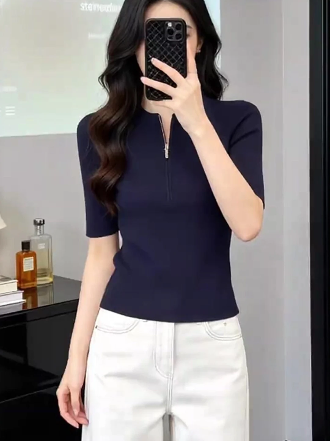 Slim Fit Knitted Short Sleeve T-Shirt Women's Summer plus Size Half Open Collar Casual Top Korean Style Regular Shoulder
Slim Fit Knitted Short Sleeve T-Shirt Women's Summer plus Size Half Open Collar Casual Top Korean Style Regular Shoulder
