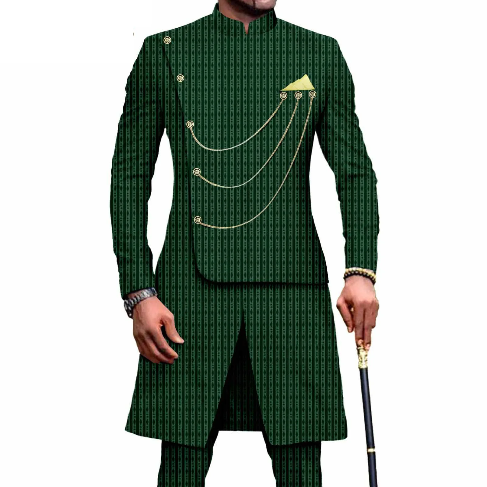 Fashion African Suit for Men Single Breasted Dashiki Chain Jackets and Pants 2 Piece Set with Kerchief Formal Outfits Wedding
Fashion African Suit for Men Single Breasted Dashiki Chain Jackets and Pants 2 Piece Set with Kerchief Formal Outfits Wedding