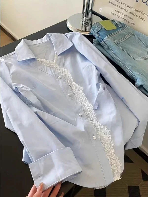 Ранняя осень 2025: Фиолетовая блузка с кружевными вставками и свободным воротником, женская модная повседневная кофта во французском стиле с длинными рукавами, стандартный крой
Ранняя осень 2025: Фиолетовая блузка с кружевными вставками и свободным воротником, женская модная повседневная кофта во французском стиле с длинными рукавами, стандартный крой