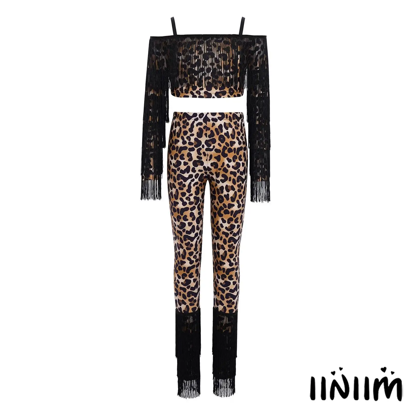 Girls Salsa Jazz Stage Performance Wear Tassel Leopard Print Latin Dance Set Long Sleeve Adjustable Straps Crop Top with Pants
Girls Salsa Jazz Stage Performance Wear Tassel Leopard Print Latin Dance Set Long Sleeve Adjustable Straps Crop Top with Pants