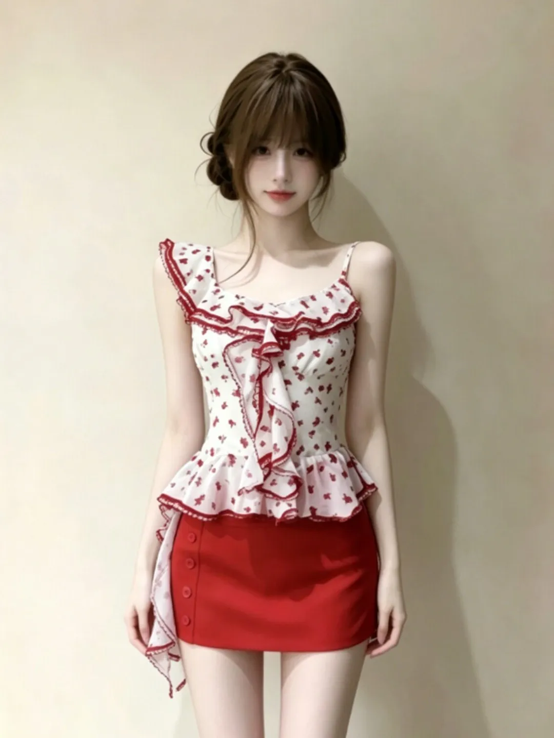 Summer Beautiful Red Floral Print Set Women's Fashion Short Skirt And Top Gentle Style Comfortable High Waist Cotton Inner
Summer Beautiful Red Floral Print Set Women's Fashion Short Skirt And Top Gentle Style Comfortable High Waist Cotton Inner