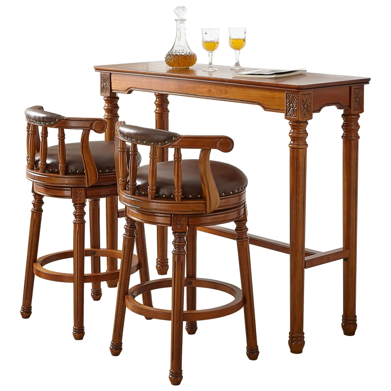 European home bar table Solid wood high table and chairs American retro villa living room bar chair long table
European home bar table Solid wood high table and chairs American retro villa living room bar chair long table