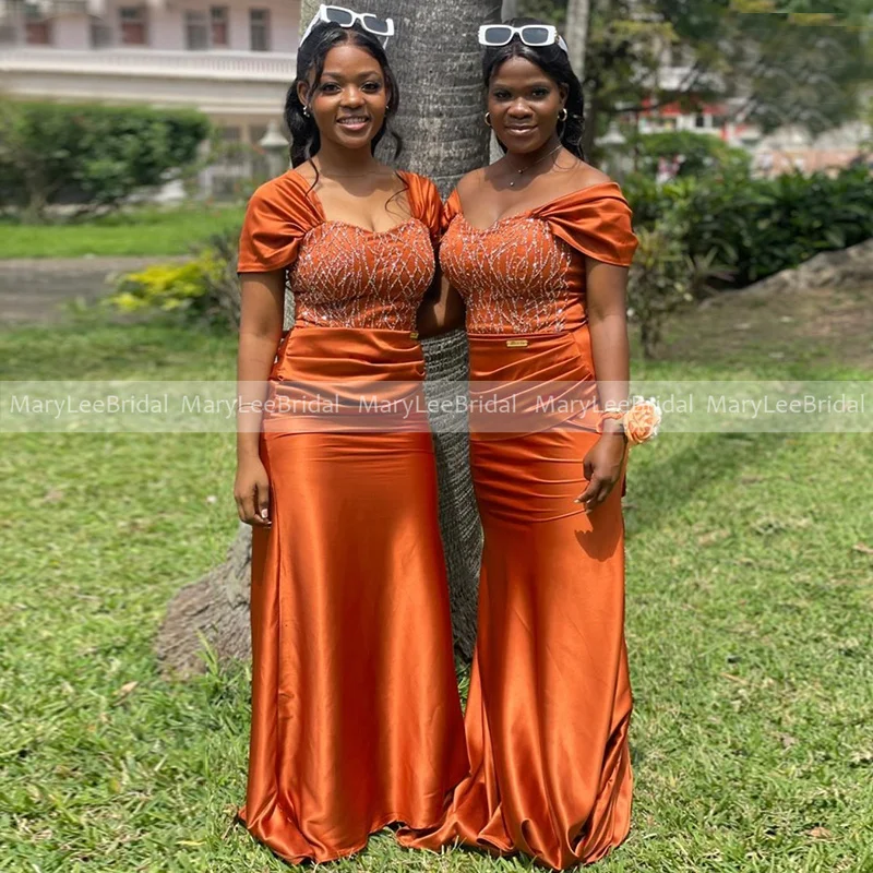 Cap Sleeves Orange Bridesmaid Dresses with Beaded Lace Bodice Satin Mermaid Bridal Party Gowns Maid of Honor Dress Customized
Cap Sleeves Orange Bridesmaid Dresses with Beaded Lace Bodice Satin Mermaid Bridal Party Gowns Maid of Honor Dress Customized