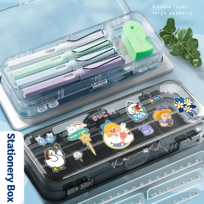 Stationery Accessories Transparent Plastic Pencil Case with Ruler, Multifunctional School Box for Organizing Pencils, Erasers
Stationery Accessories Transparent Plastic Pencil Case with Ruler, Multifunctional School Box for Organizing Pencils, Erasers