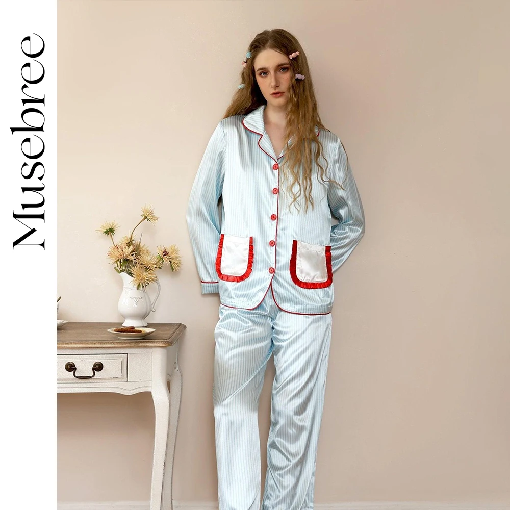Musebree Women's Cute Striped Pajama Sets Ladies Casual Long Sleeve Pajamas Sleepwear Spring Sleep Pajamas Women Loungewear Set
Musebree Women's Cute Striped Pajama Sets Ladies Casual Long Sleeve Pajamas Sleepwear Spring Sleep Pajamas Women Loungewear Set