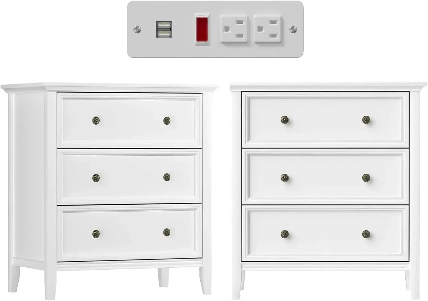 White Nightstand with 3 Drawers and Charging Station, Solid Wood Nightstand Organizer for Bedroom Set of 2
White Nightstand with 3 Drawers and Charging Station, Solid Wood Nightstand Organizer for Bedroom Set of 2