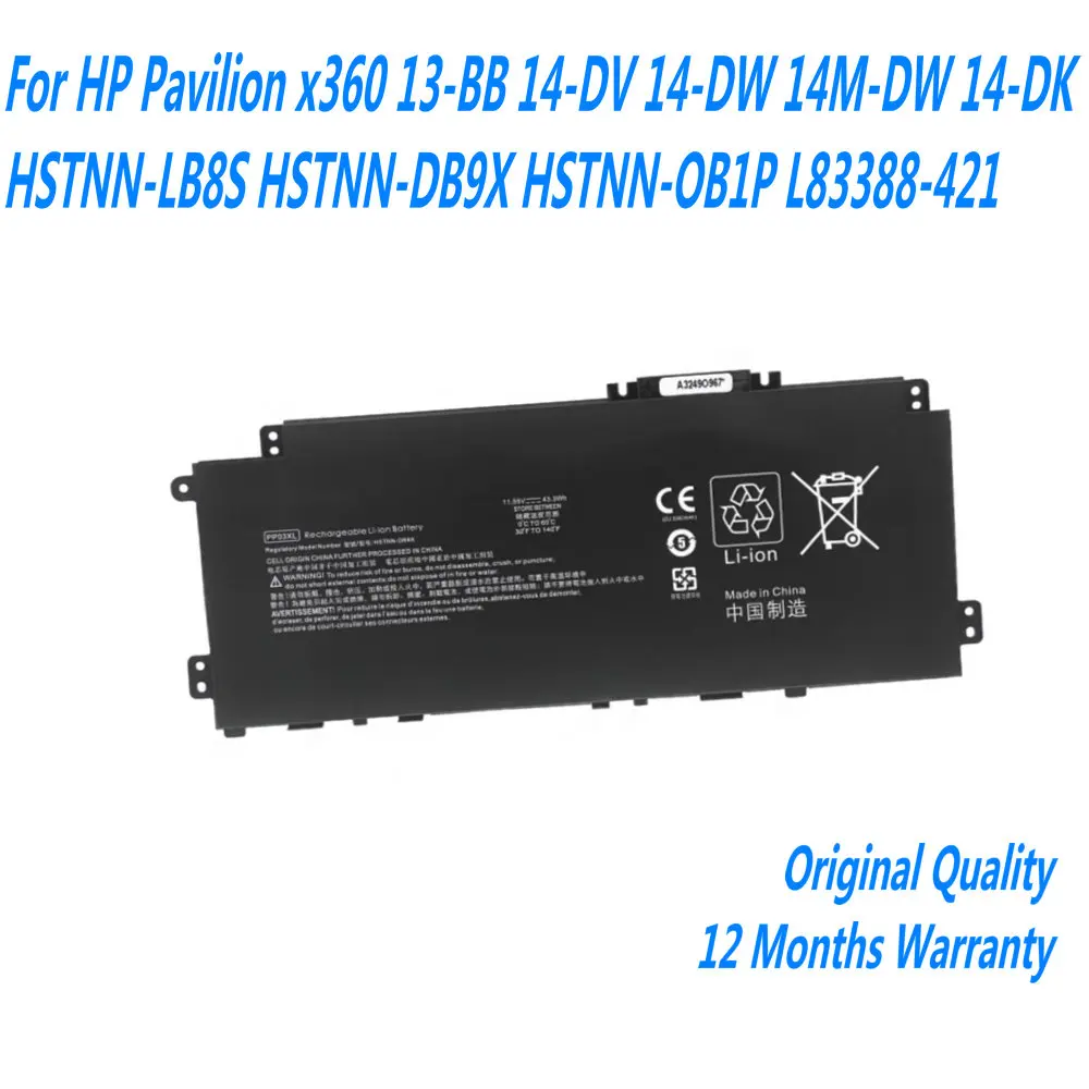 New PV03XL PP03XL Laptop Battery For HP Pavilion x360 13-BB 14-DV 14-DW 14M-DW 14-DK HSTNN-LB8S HSTNN-DB9X HSTNN-OB1P L83388-421
New PV03XL PP03XL Laptop Battery For HP Pavilion x360 13-BB 14-DV 14-DW 14M-DW 14-DK HSTNN-LB8S HSTNN-DB9X HSTNN-OB1P L83388-421
