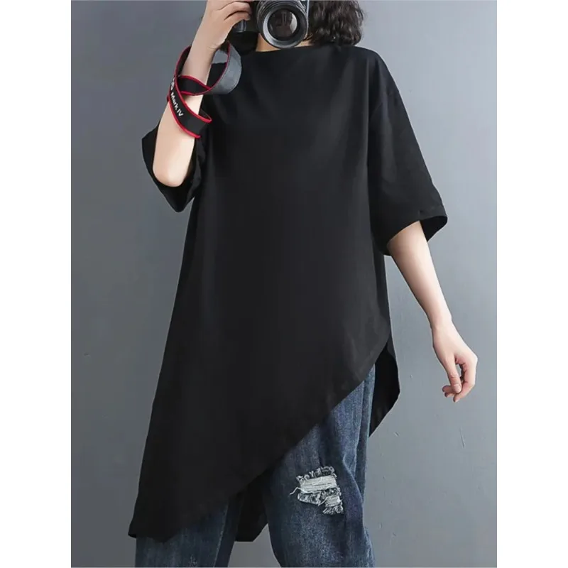 Summer Women T shirt Short Sleeve O neck Irregular Solid Color Casual Big Size Fashion Loose Cotton Blouse Female P139
Summer Women T shirt Short Sleeve O neck Irregular Solid Color Casual Big Size Fashion Loose Cotton Blouse Female P139