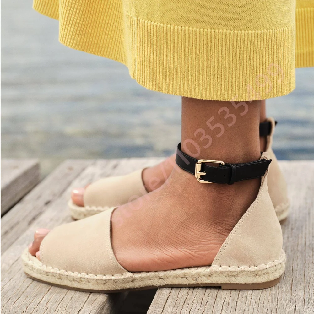 Women's Chic Minimalist Beige Espadrille Flats Open Toe Casual Summer Sandal with Black Buckle Ankle Strap for Beach & Vacation
Women's Chic Minimalist Beige Espadrille Flats Open Toe Casual Summer Sandal with Black Buckle Ankle Strap for Beach & Vacation