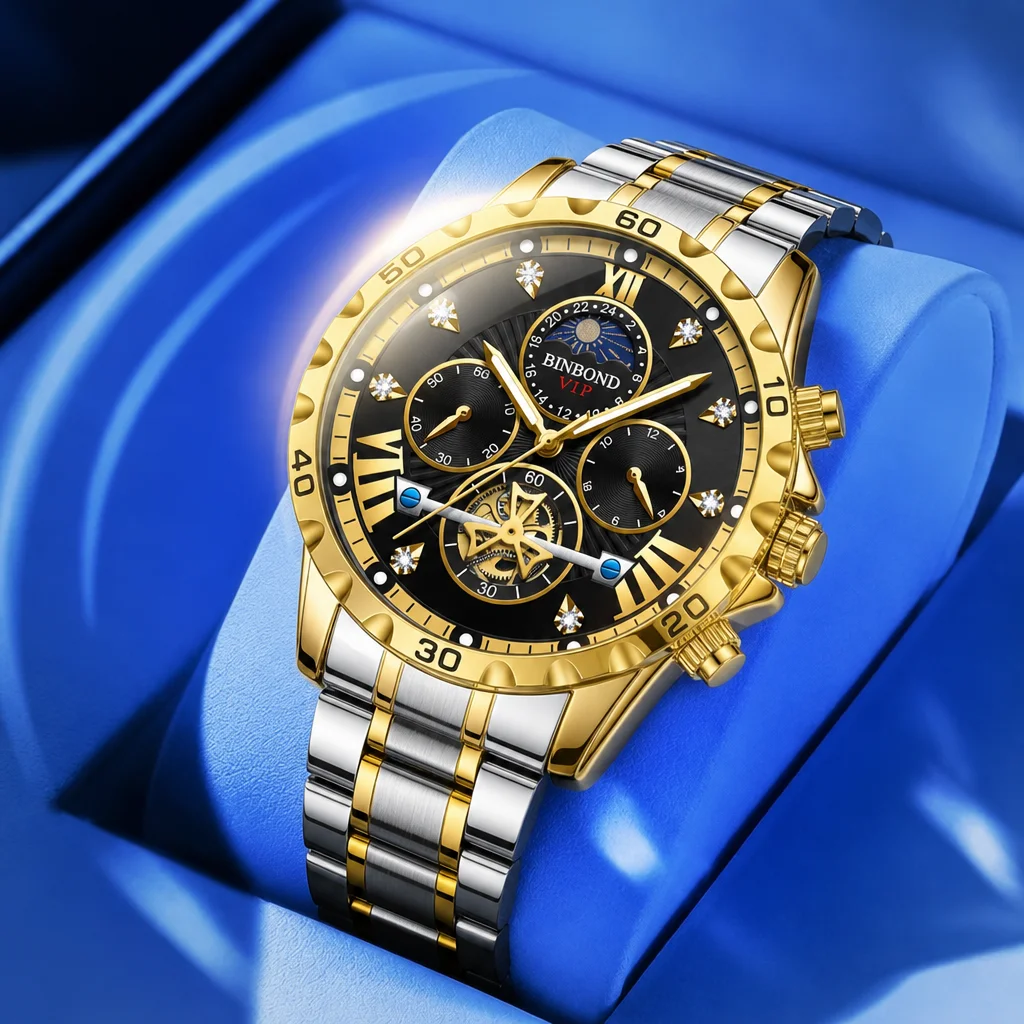 1pc Men's Two Tone Strap Watch Black Dial Roman Numerals Chronograph Moon Phase Skeleton Design Hot Sale Trendy Wristwat
1pc Men's Two Tone Strap Watch Black Dial Roman Numerals Chronograph Moon Phase Skeleton Design Hot Sale Trendy Wristwat