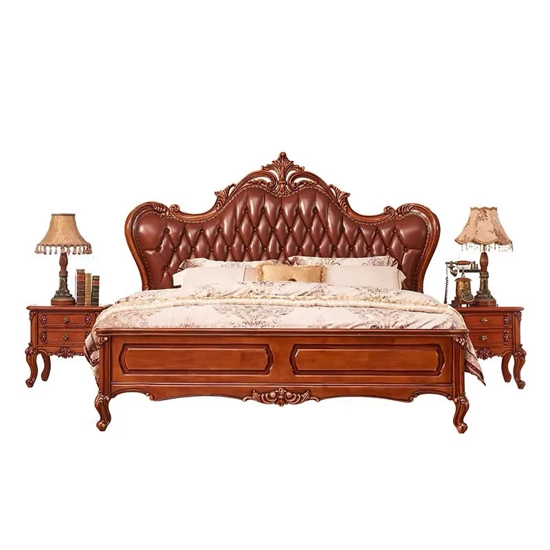 European leather bed solid wood carving flower villa bedroom furniture double bed first layer cowhide luxury master bedroom king
European leather bed solid wood carving flower villa bedroom furniture double bed first layer cowhide luxury master bedroom king