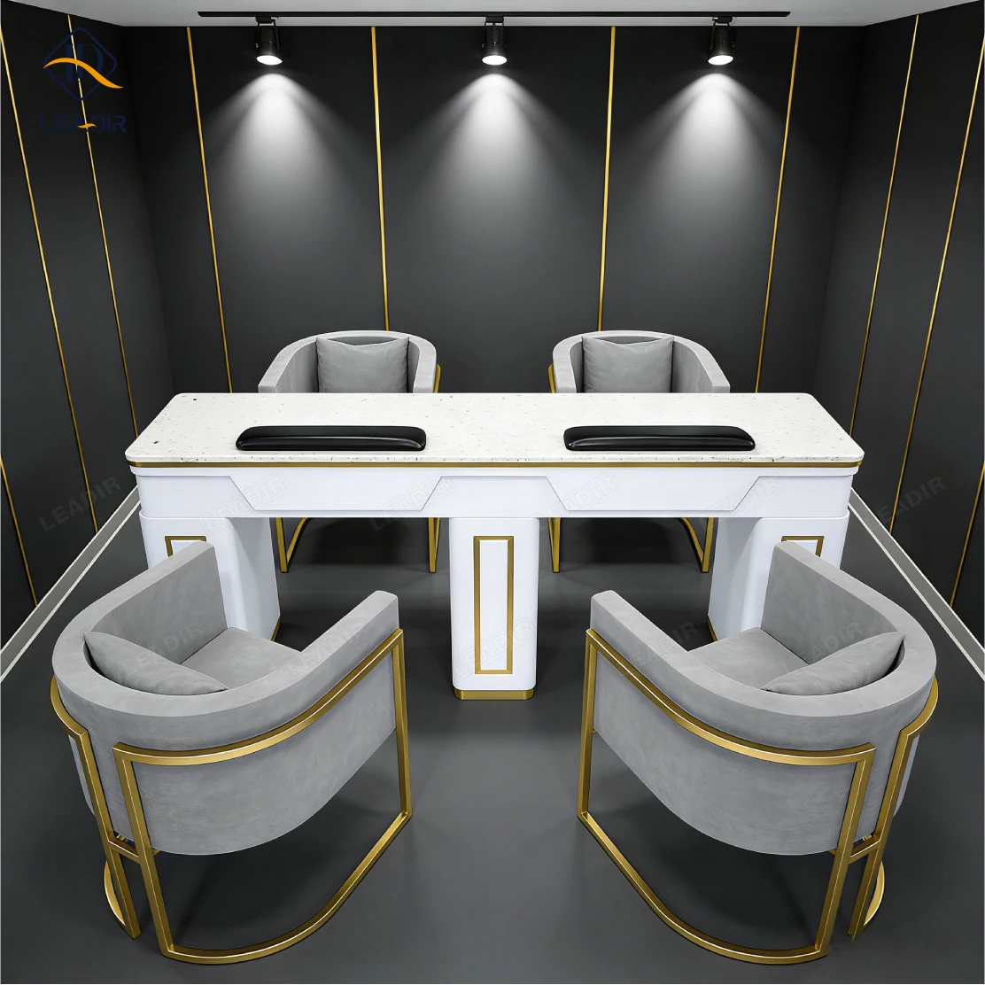 Modern Nail Shop Beauty Salon Double Wood Manicure Table with More Storage Nail Table
Modern Nail Shop Beauty Salon Double Wood Manicure Table with More Storage Nail Table