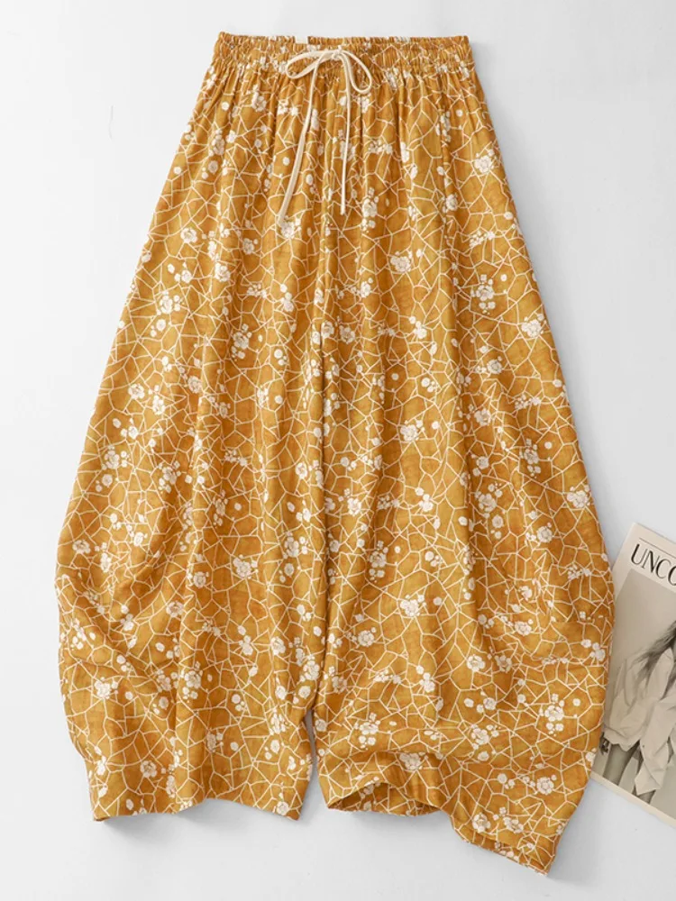 Yellow Geometric Floral Print Wide Leg Casual Pants Women's Loose Fit High Waist Drawstring Cotton Linen Trousers Summer
Yellow Geometric Floral Print Wide Leg Casual Pants Women's Loose Fit High Waist Drawstring Cotton Linen Trousers Summer