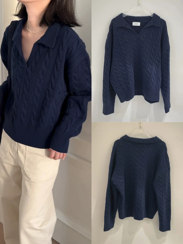 Knitted Twisted Sweater Women's Soft Loose Casual Sle Long Sve Flip Collar Top Qui very Versatile Lazy Sle
Knitted Twisted Sweater Women's Soft Loose Casual Sle Long Sve Flip Collar Top Qui very Versatile Lazy Sle