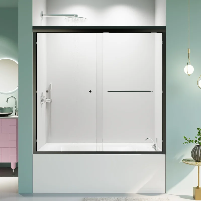 56"-60"W*58" H Semi-Frameless Double Sliding Tub Door, Bypass Bathtub Shower, 1/4" (6mm) Thick SGCC Tempered Glass Door, Ma
56"-60"W*58" H Semi-Frameless Double Sliding Tub Door, Bypass Bathtub Shower, 1/4" (6mm) Thick SGCC Tempered Glass Door, Ma