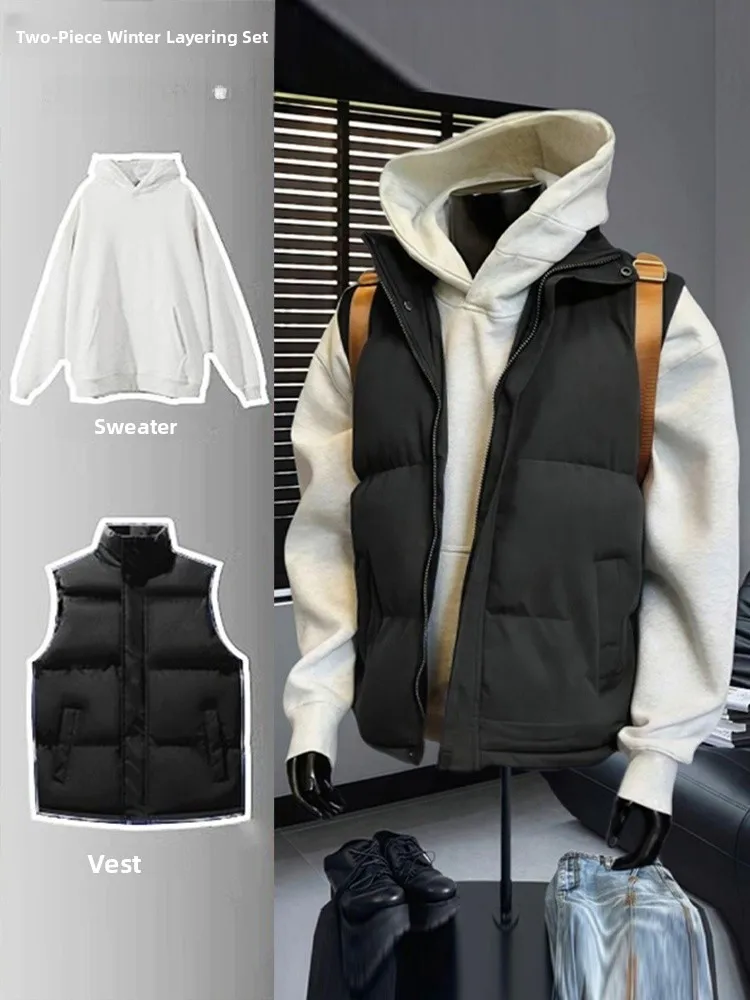 American Sle Thiened down Vest Men's Autumn Winter Sweatirt Layering Two-Piece Set Svel Cotton oulder Jaet
American Sle Thiened down Vest Men's Autumn Winter Sweatirt Layering Two-Piece Set Svel Cotton oulder Jaet