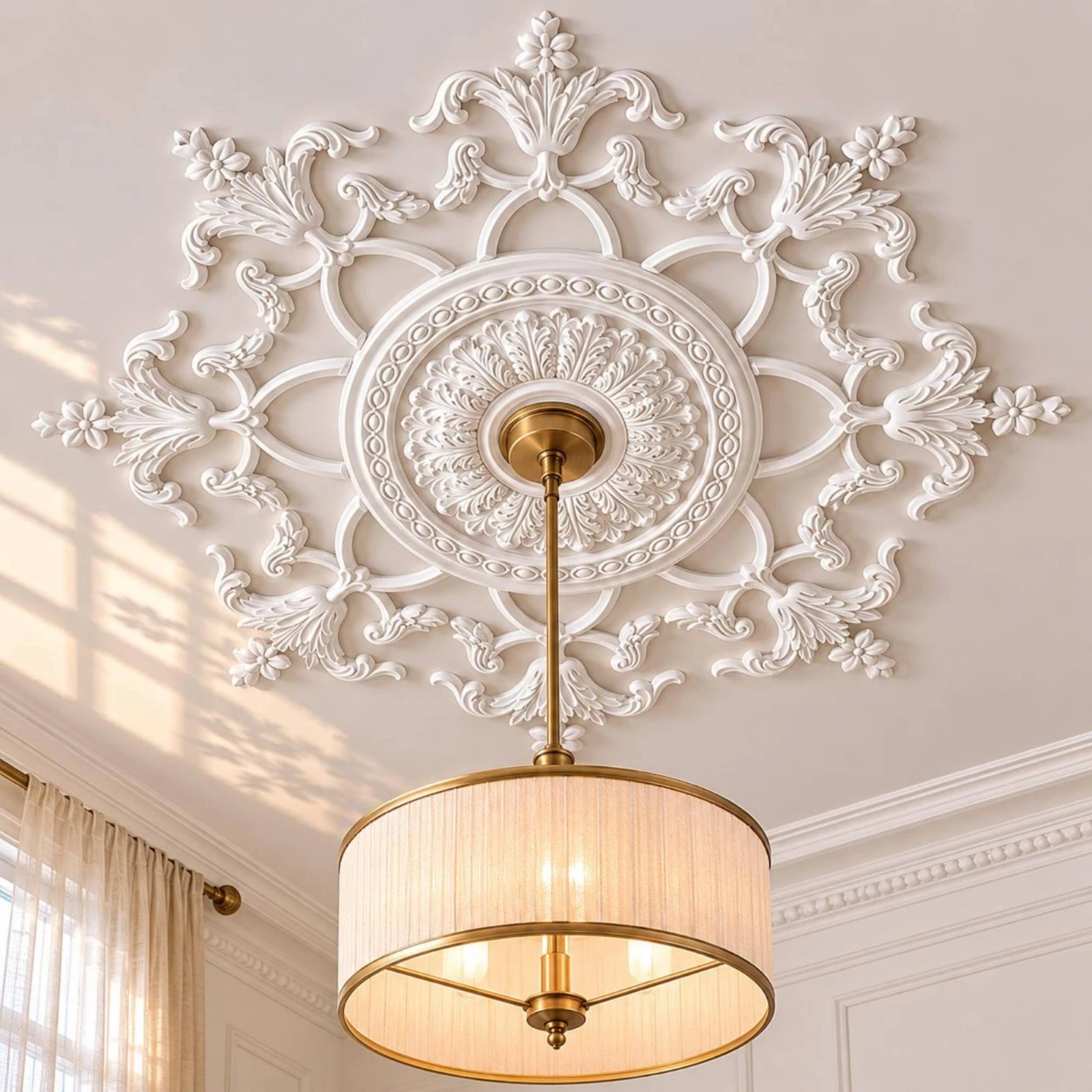 French-Design Ceiling Medallion Scrollwork Floral Ceiling Panel Embossed Lamp Hole Cover White Room Decoration Symmetrical
French-Design Ceiling Medallion Scrollwork Floral Ceiling Panel Embossed Lamp Hole Cover White Room Decoration Symmetrical