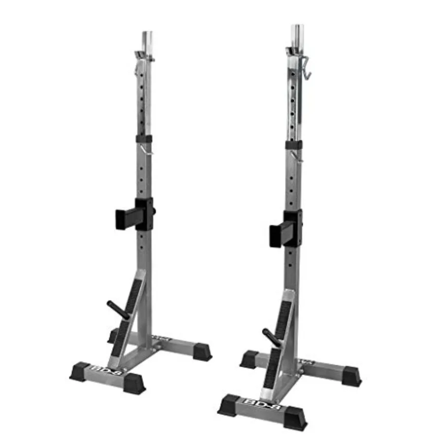 Independent Squat Stand Towers with Adjustable Uprights, J-Hooks, and Safety Catches
Independent Squat Stand Towers with Adjustable Uprights, J-Hooks, and Safety Catches