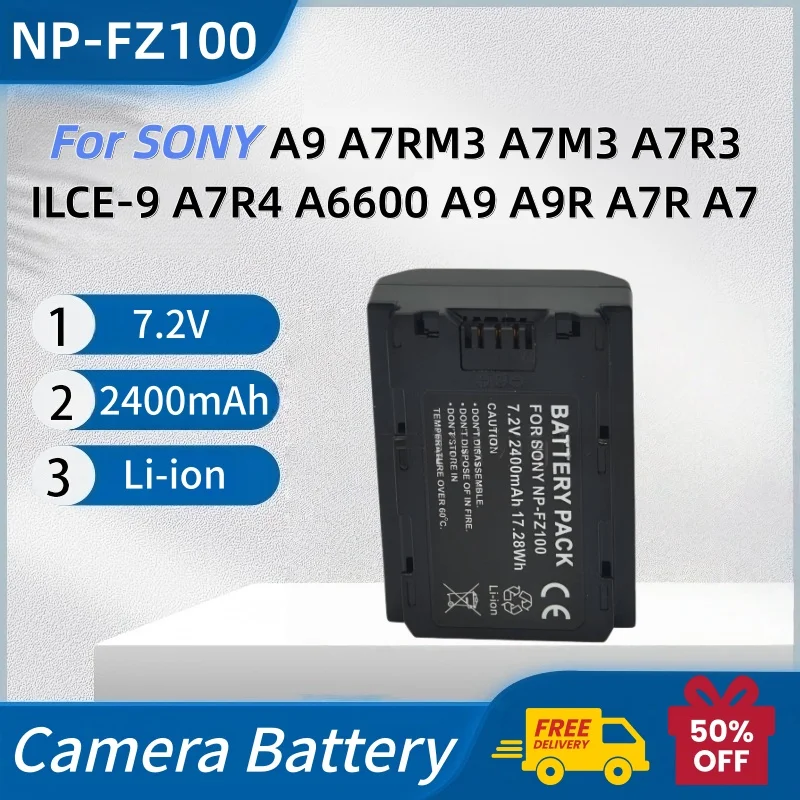 NP-FZ100 Camera Battery 7.2V 2400mAh for SONY A9 A7RM3 A7M3 A7R3 ILCE-9 A7R4 A6600 A9 A9R A7R A7 A7C A7R4 Camera Batteria
NP-FZ100 Camera Battery 7.2V 2400mAh for SONY A9 A7RM3 A7M3 A7R3 ILCE-9 A7R4 A6600 A9 A9R A7R A7 A7C A7R4 Camera Batteria