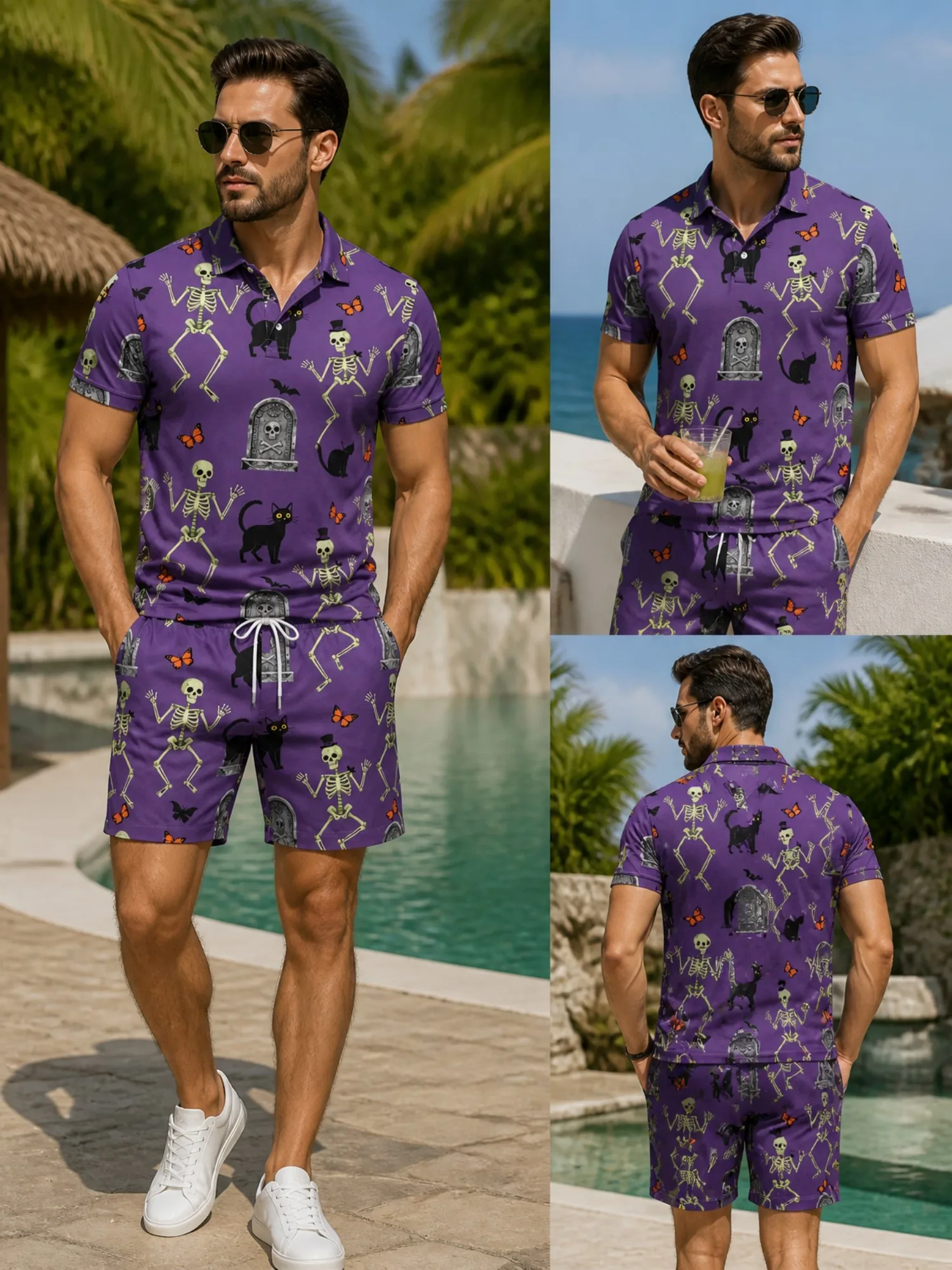 Mens Short Sleeve Polo Shirt and Shorts Set Casual Two Piece Summer Beach Vacation Matching Outfit Poolside Vacation Lounge Wear
Mens Short Sleeve Polo Shirt and Shorts Set Casual Two Piece Summer Beach Vacation Matching Outfit Poolside Vacation Lounge Wear