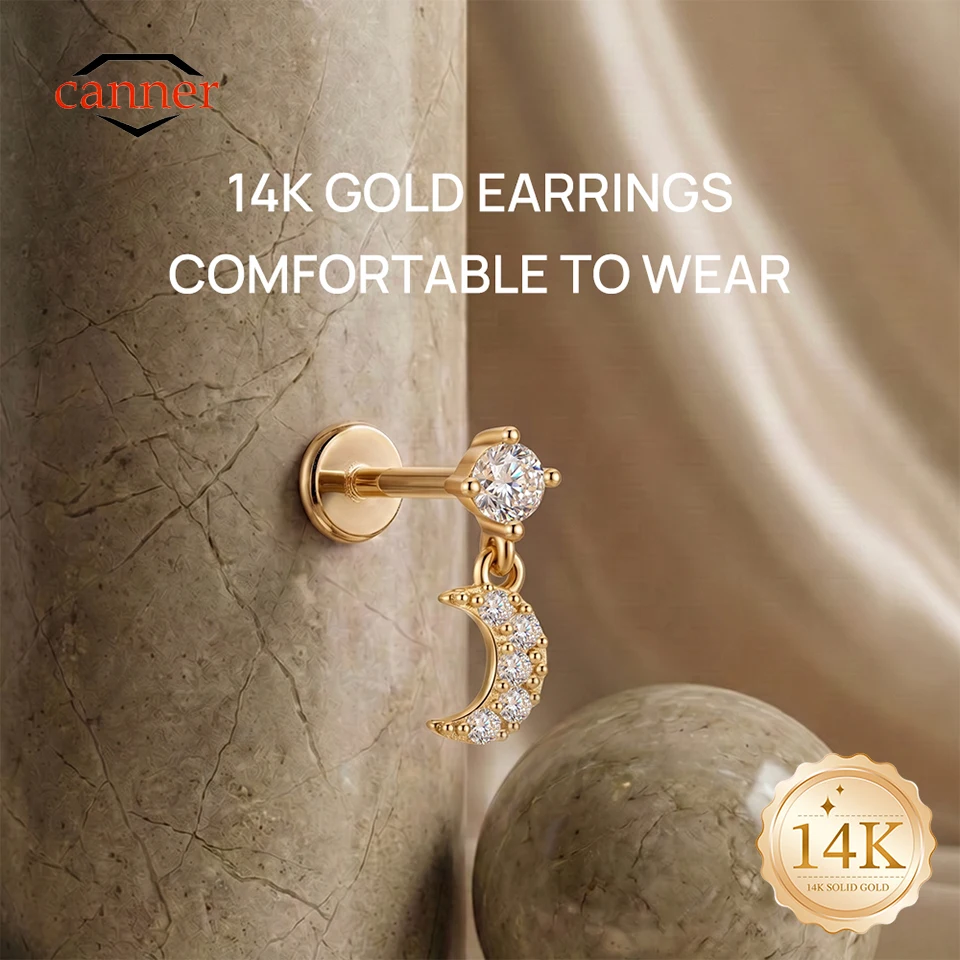 CANNER 1PC 14K Solid Gold Moon CZ G23 Titanium Piercing Stud Earring For Women Hypoallergenic Cartilage Helix Tragus Jewelry
CANNER 1PC 14K Solid Gold Moon CZ G23 Titanium Piercing Stud Earring For Women Hypoallergenic Cartilage Helix Tragus Jewelry