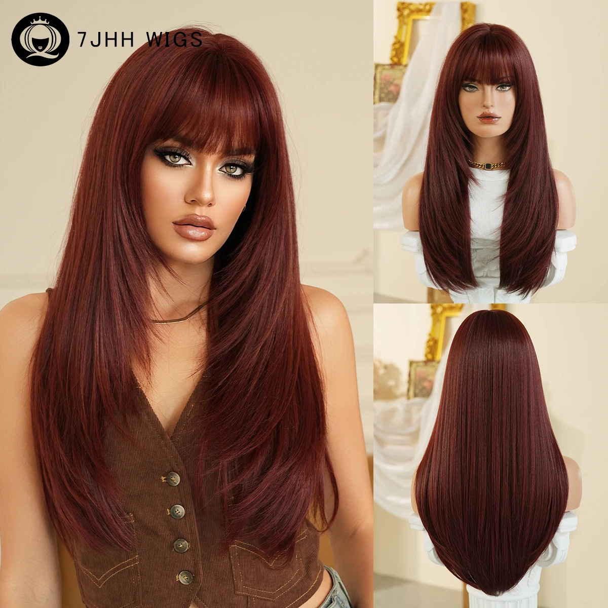 7JHH WIGS Long Straight Mocha Red Wig for Women High Density Synthetic Layered Heat-Resistant Modest Fashion Wigs with Neat Bang
7JHH WIGS Long Straight Mocha Red Wig for Women High Density Synthetic Layered Heat-Resistant Modest Fashion Wigs with Neat Bang